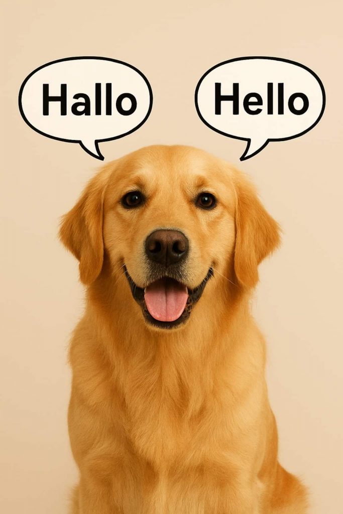 golden retriever with two speech bubbles